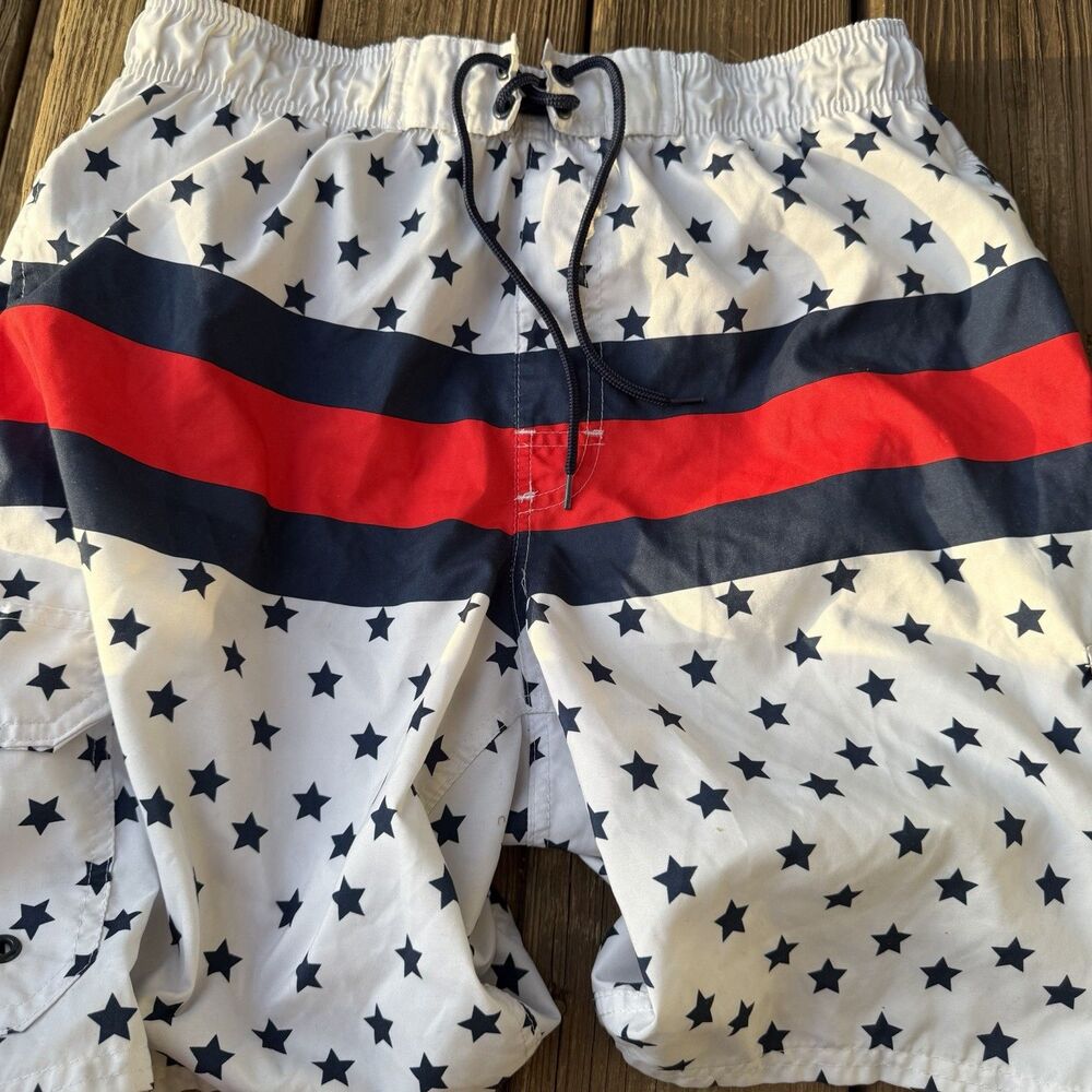 Beverly Hills Polo Club Swim Trunks Patriotic Stars Stripes Men’s L